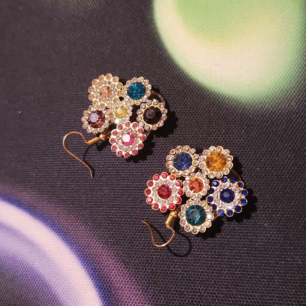 Colorful Rhinestone Earrings - Picture 2 of 4